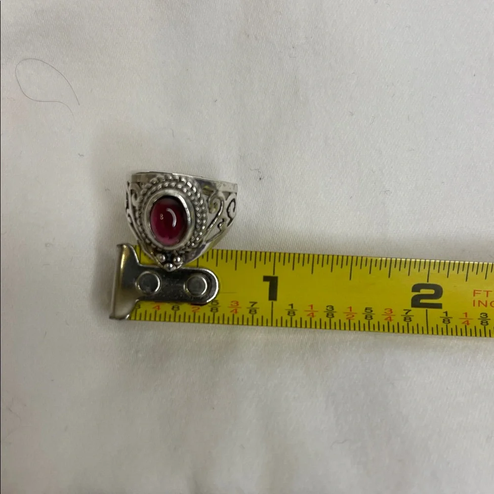 Sterling Silver and Red Gemstone Ring Size 6